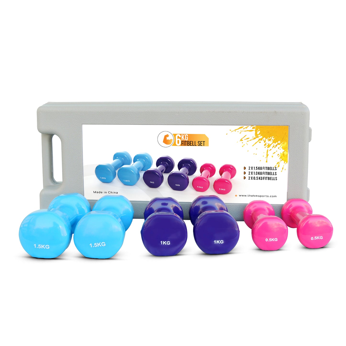 H PRO Premium Vinyl Dumbbell Vinyl Coated Weights with Carry Case | 6kg Set