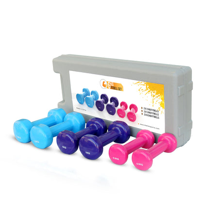 H PRO Premium Vinyl Dumbbell Vinyl Coated Weights with Carry Case | 6kg Set