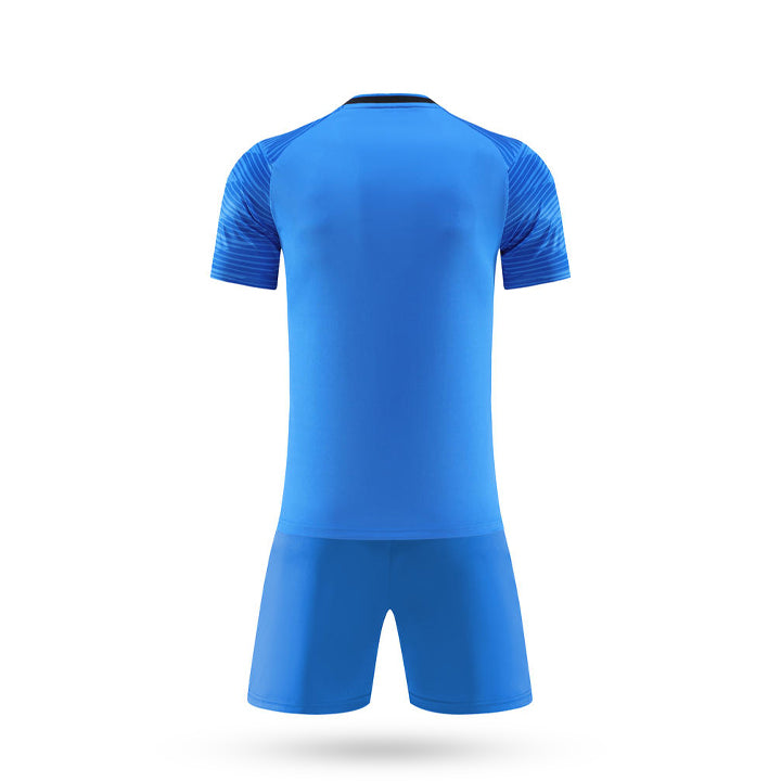 Back view of the royal blue soccer uniform kit for youth players.