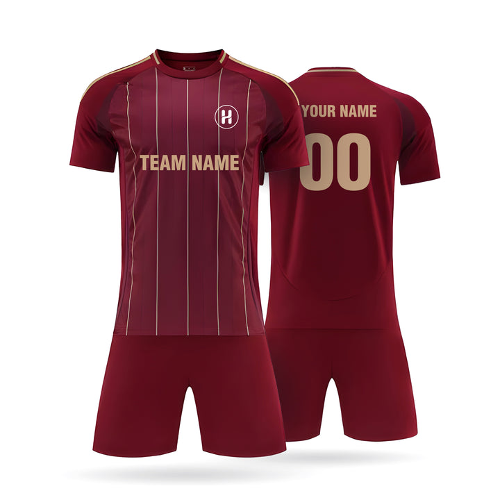 Full Custom Valorix soccer kit including jersey and shorts, showcasing team name and player number customization.