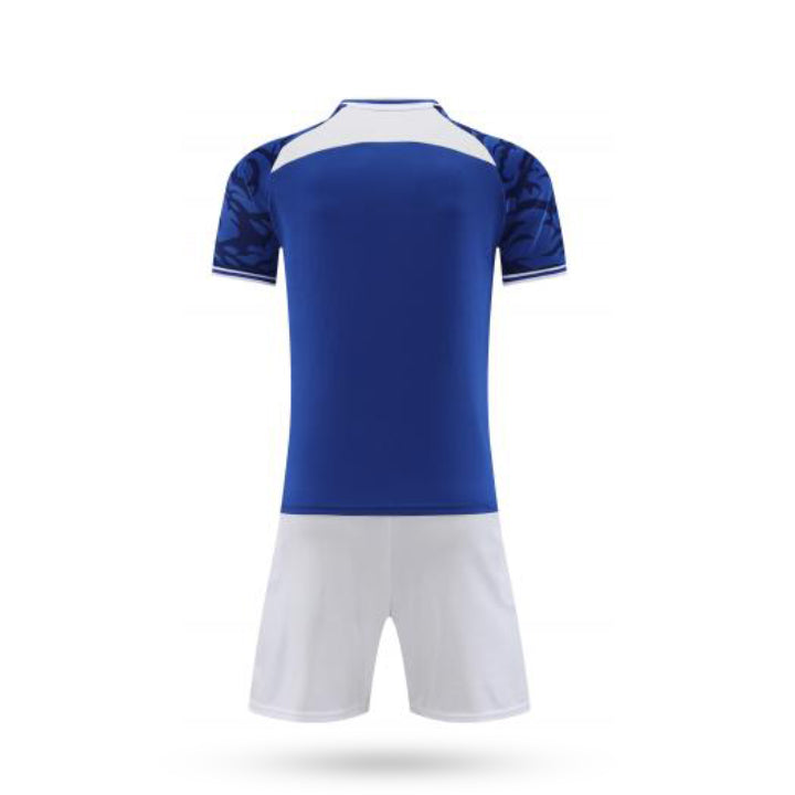 Custom Velocity X Blue Soccer Jersey with White Short - Back View