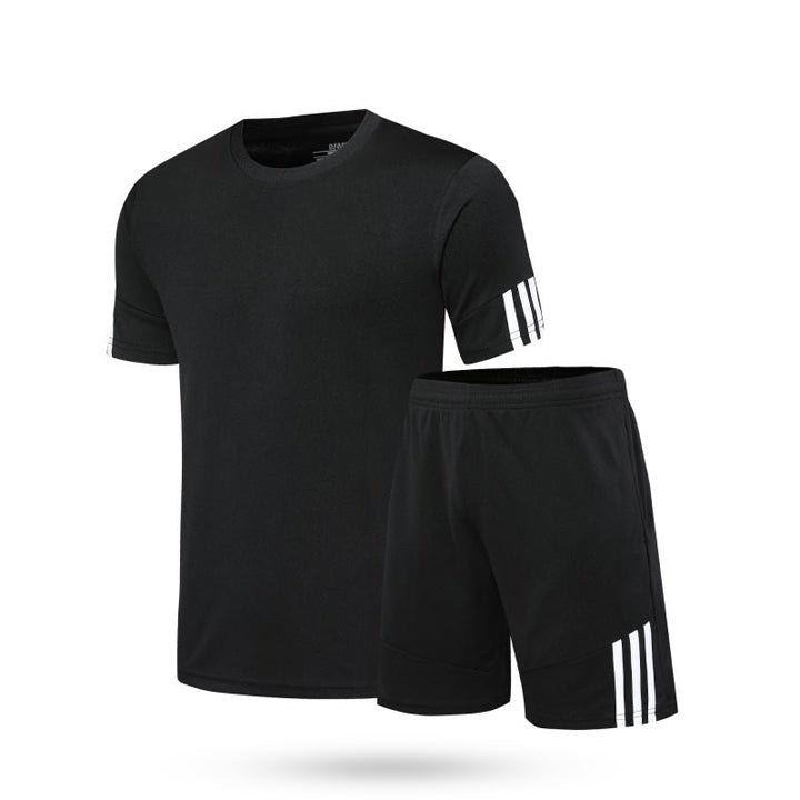 All-black Endline Surge soccer kit with white contrast stripes for a sleek, professional athletic look.