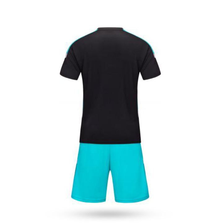 Forge Fit Black Custom Soccer Jersey with Cyan Short Back View