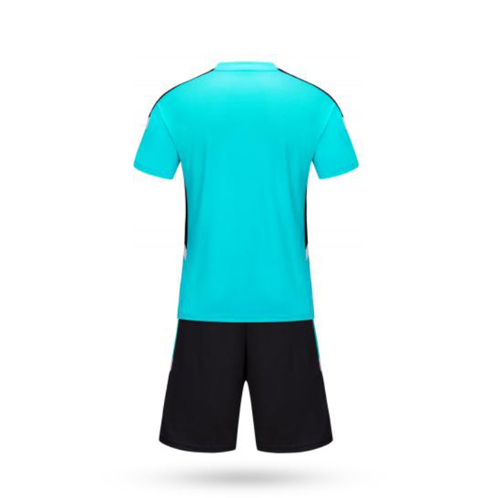 Forge Fit Cyan Custom Soccer Jersey with Black Short Back View