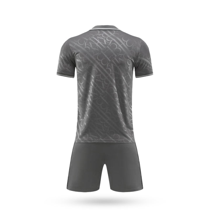 Rear view of the black Nightcrest fan style soccer jersey highlighting the clean back panel and the continuation of the white abstract shoulder design.