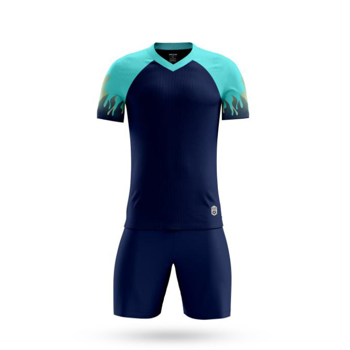 Front View of Pinnacle Performance Custom Blue Soccer Jersey with Blue Short 