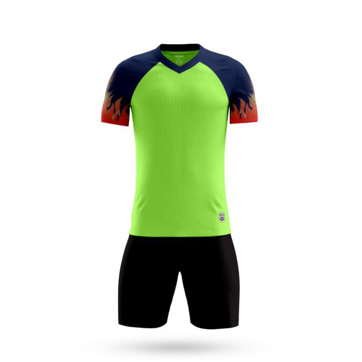 Front View of Pinnacle Performance Custom Green Soccer Jersey with Black Short 