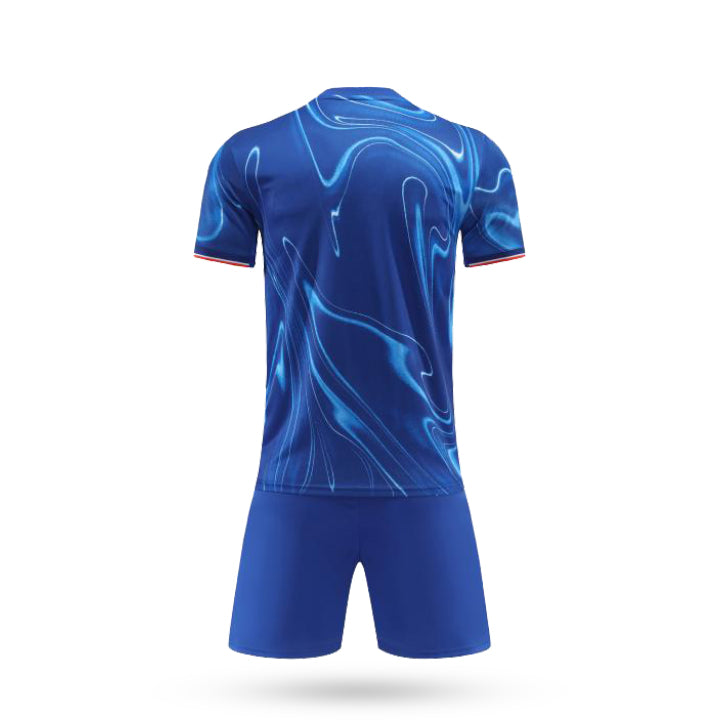 Rear view of the Redspire soccer jersey highlighting the solid red upper back panel designed for custom player names and numbers.