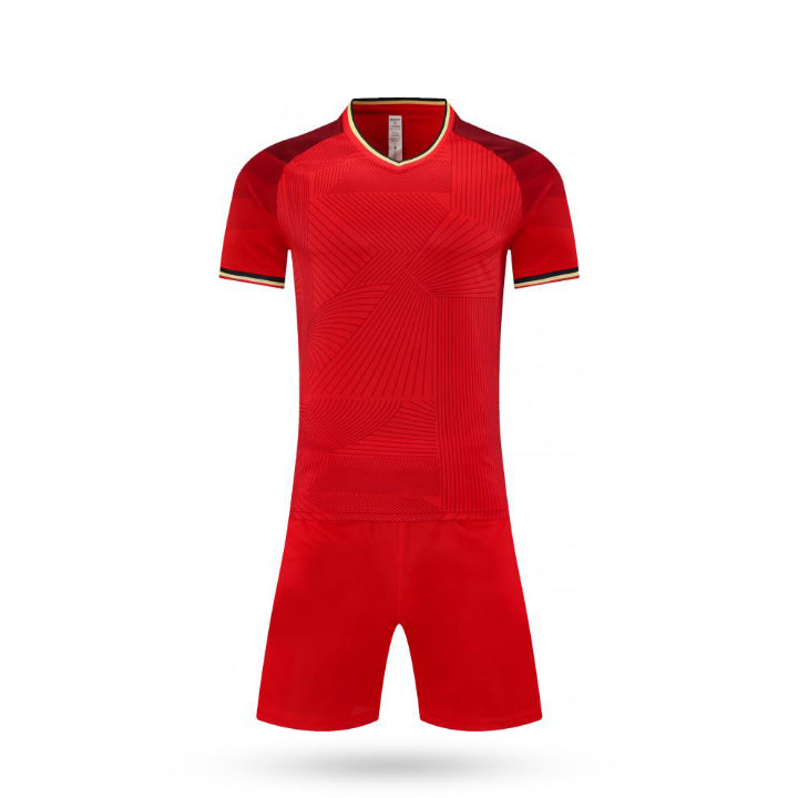 Complete set view of the Sky Break red kids game kit featuring a red gradient pattern with red short