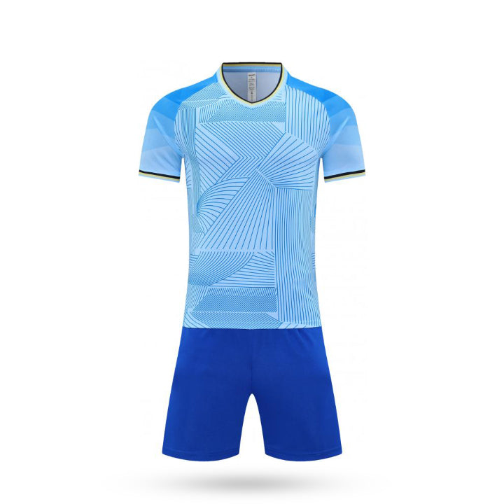 Sky break kit geometric line sky blue color front view with blue short