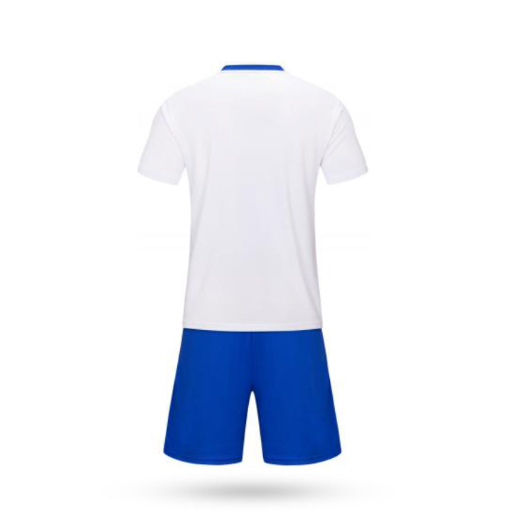 White Soccer Jersey with Blue Short Back View